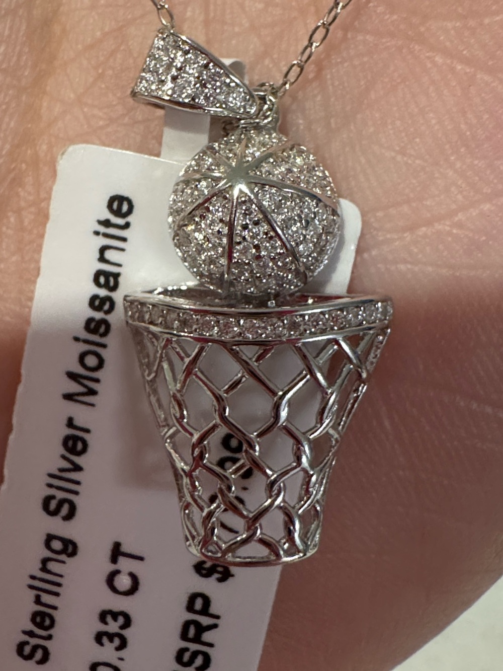 Sterling Silver Moissanite Basketball charm Pendant Necklace - Silver GREAT GIFT